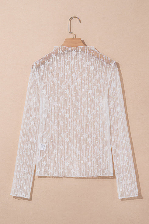 Sheer Floral Lace Long Sleeve Slim Fit Top